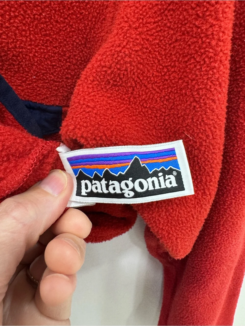 Patagonia Synchilla Snap T fleece pullover Red Navy Blue Boys Sz XL